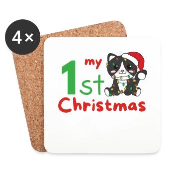 Chat de Noël Chats mon 1er Noël - Dessous de verre (lot de 4) - blanc - Devant