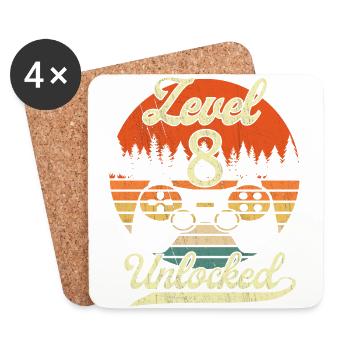 Level 8 Unlocked Men Boys Gamer 8 Birthday - Coasters (set of 4) - white - Front