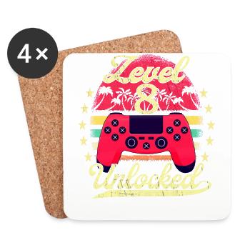 Level 8 Unlocked Gaming Boys Girls Gamer 8. - Coasters (set of 4) - white - Front