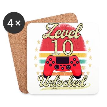 Niveau 10 Débloqué Gaming Boys Girls Gamer 10. - Dessous de verre (lot de 4) - blanc - Devant