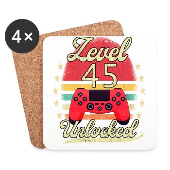 Level 45 Unlocked Men Gamer Birthday Level - Coasters (set of 4) - white - Front