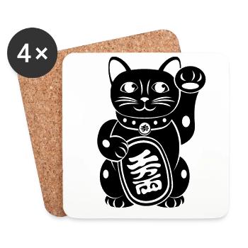 Maneki Neko Japanische Katze - Untersetzer (4er-Set) - Weiß - Vorne