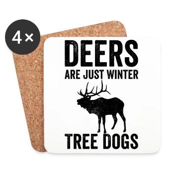 Funny deer save the winter tree dogs - Coasters (set of 4) - white - Front