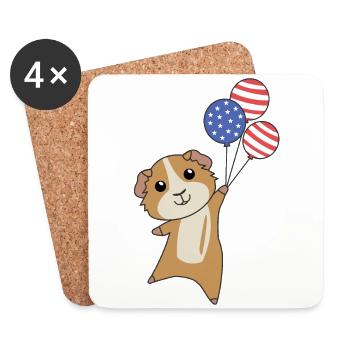 Cochon d’Inde vole ballons usa animaux mignons - Dessous de verre (lot de 4) - blanc - Devant