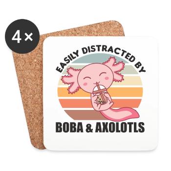 Bubble Tea Axolotl Chocolat Animaux mignons Boba - Dessous de verre (lot de 4) - blanc - Devant