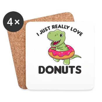 Süßer Dino T-Rex lustige Tiere in Donut Wortspiel - Untersetzer (4er-Set) - Weiß - Vorne