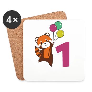 Roter Panda erster Geburtstag Luftballons Kinder - Untersetzer (4er-Set) - Weiß - Vorne