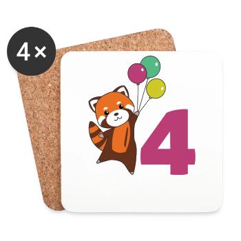 Roter Panda vierter Geburtstag Luftballons Kinder - Untersetzer (4er-Set) - Weiß - Vorne