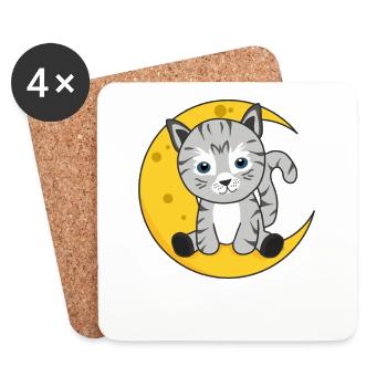 Mond Katze süße Tiere für Kinder für die Nacht - Untersetzer (4er-Set) - Weiß - Vorne