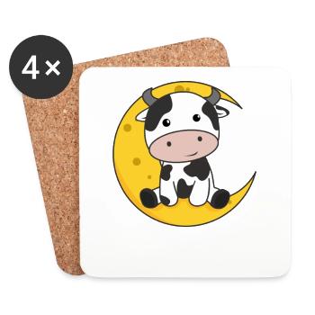 Mond Kuh süße Tiere für Kinder für die Nacht - Untersetzer (4er-Set) - Weiß - Vorne