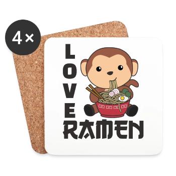 Ramen Japanese Noodles Sweet Monkey Eats Ramen - Coasters (set of 4) - white - Front