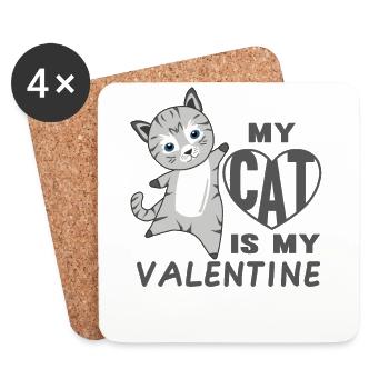 Mon chat est mon chat mignon de la Saint-Valentin pour la Saint-Valentin - Dessous de verre (lot de 4) - blanc - Devant