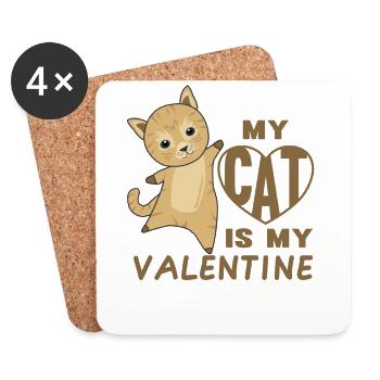 Mon chat est mon chat mignon de la Saint-Valentin pour la Saint-Valentin - Dessous de verre (lot de 4) - blanc - Devant