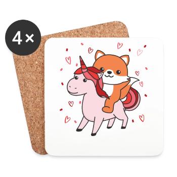Fox with unicorn hearts favorite animal heart - Coasters (set of 4) - white - Front