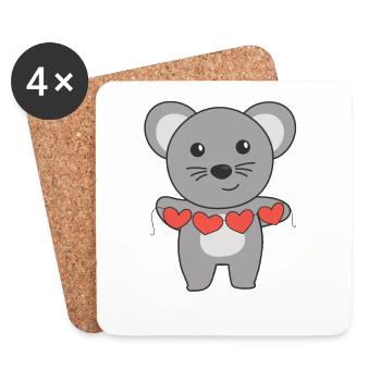 Maus zum Valentinstag süße Tiere mit Herzen - Untersetzer (4er-Set) - Weiß - Vorne