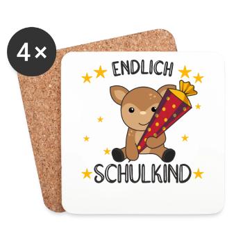 Endlich Schulkind Reh Schultüte Schule Einschulung - Untersetzer (4er-Set) - Weiß - Vorne