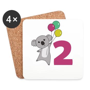 Ballons de deuxième anniversaire Koala pour enfants - Dessous de verre (lot de 4) - blanc - Devant