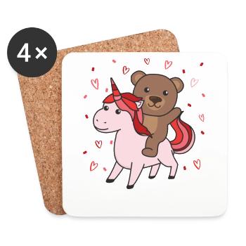 Bear with Unicorn Hearts Favorite Animal Heart - Coasters (set of 4) - white - Front