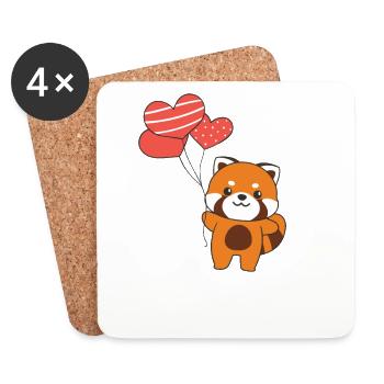 Panda roux pour la Saint-Valentin animaux mignons avec des cœurs - Dessous de verre (lot de 4) - blanc - Devant