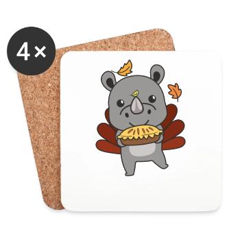 thanksgiving day outfits turkey rhino with pie - Coasters (set of 4) - white - Front