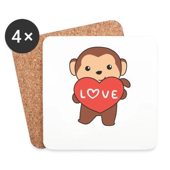 Singe pour la Saint-Valentin animaux mignons avec des cœurs - Dessous de verre (lot de 4) - blanc - Devant