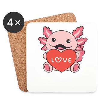 Axolotl zum Valentinstag süße Tiere mit Herzen - Untersetzer (4er-Set) - Weiß - Vorne