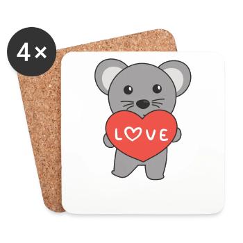Maus zum Valentinstag süße Tiere mit Herzen - Untersetzer (4er-Set) - Weiß - Vorne