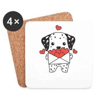 Dalmatiens pour la Saint-Valentin animaux mignons avec des cœurs - Dessous de verre (lot de 4) - blanc - Devant