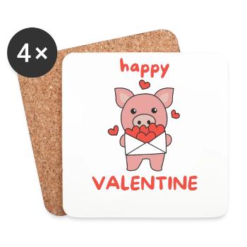 Cochon pour la Saint-Valentin animaux mignons avec des cœurs - Dessous de verre (lot de 4) - blanc - Devant