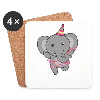 Eléphant pour un anniversaire pour les enfants un cadeau - Dessous de verre (lot de 4) - blanc - Devant