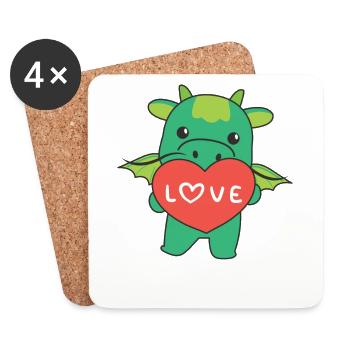 Dragon pour la Saint-Valentin animaux mignons avec des cœurs - Dessous de verre (lot de 4) - blanc - Devant