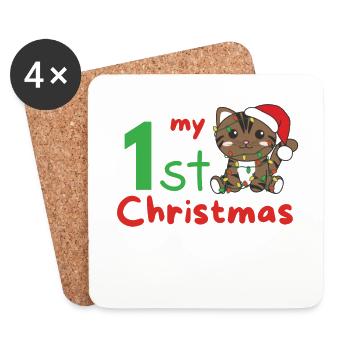 Chat de Noël Chats mon 1er Noël - Dessous de verre (lot de 4) - blanc - Devant