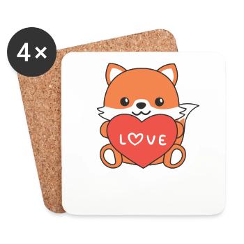Fuchs zum Valentinstag süße Tiere mit Herzen - Untersetzer (4er-Set) - Weiß - Vorne