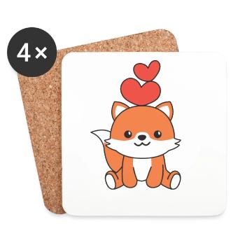 Fuchs zum Valentinstag süße Tiere mit Herzen - Untersetzer (4er-Set) - Weiß - Vorne