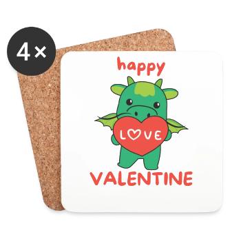 Dragon pour la Saint-Valentin animaux mignons avec des cœurs - Dessous de verre (lot de 4) - blanc - Devant