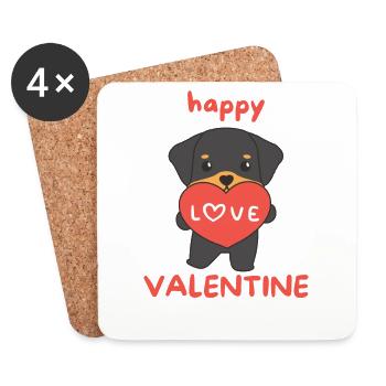 Rottweilers pour la Saint-Valentin animaux mignons avec des cœurs - Dessous de verre (lot de 4) - blanc - Devant