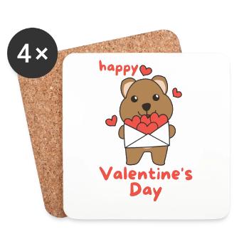 Quokka zum Valentinstag süße Tiere mit Herzen - Untersetzer (4er-Set) - Weiß - Vorne