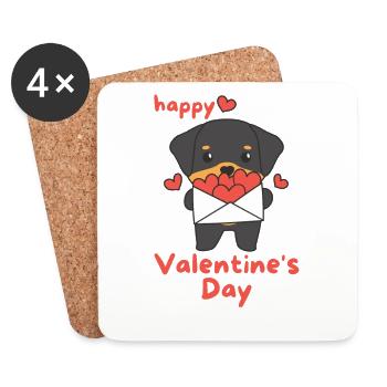 Rottweilers pour la Saint-Valentin animaux mignons avec des cœurs - Dessous de verre (lot de 4) - blanc - Devant
