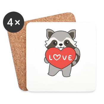 Waschbär zum Valentinstag süße Tiere mit Herzen - Untersetzer (4er-Set) - Weiß - Vorne
