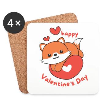 Fuchs zum Valentinstag süße Tiere mit Herzen - Untersetzer (4er-Set) - Weiß - Vorne