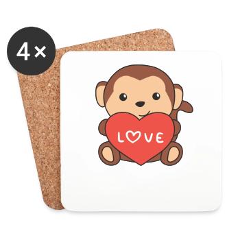 Singe pour la Saint-Valentin animaux mignons avec des cœurs - Dessous de verre (lot de 4) - blanc - Devant