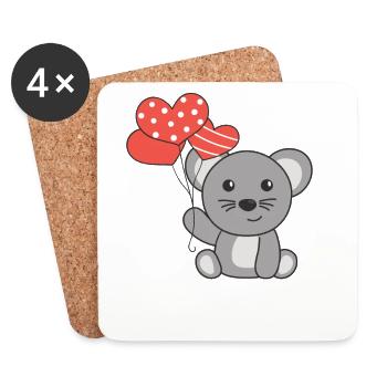 Maus zum Valentinstag süße Tiere mit Herzen - Untersetzer (4er-Set) - Weiß - Vorne