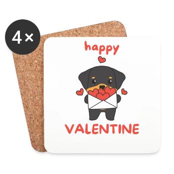 Rottweilers pour la Saint-Valentin animaux mignons avec des cœurs - Dessous de verre (lot de 4) - blanc - Devant