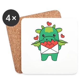 Dragon pour la Saint-Valentin animaux mignons avec des cœurs - Dessous de verre (lot de 4) - blanc - Devant