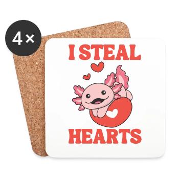 Axolotl zum Valentinstag ich stehle Herzen - Untersetzer (4er-Set) - Weiß - Vorne