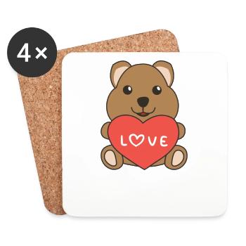 Quokka zum Valentinstag süße Tiere mit Herzen - Untersetzer (4er-Set) - Weiß - Vorne