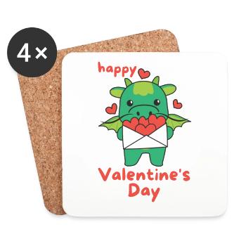Dragon pour la Saint-Valentin animaux mignons avec des cœurs - Dessous de verre (lot de 4) - blanc - Devant
