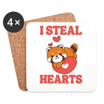 Panda roux pour la Saint-Valentin Je vole les cœurs - Dessous de verre (lot de 4) - blanc - Devant