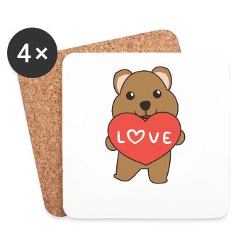 Quokka for Valentine's Day cute animals with hearts - Coasters (set of 4) - white - Front