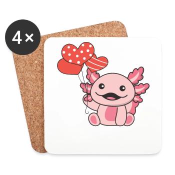 Axolotl zum Valentinstag süße Tiere mit Herzen - Untersetzer (4er-Set) - Weiß - Vorne